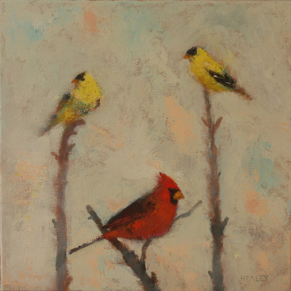 Paul Healey artwork 'Cardinal and Finches' at White Rock Gallery