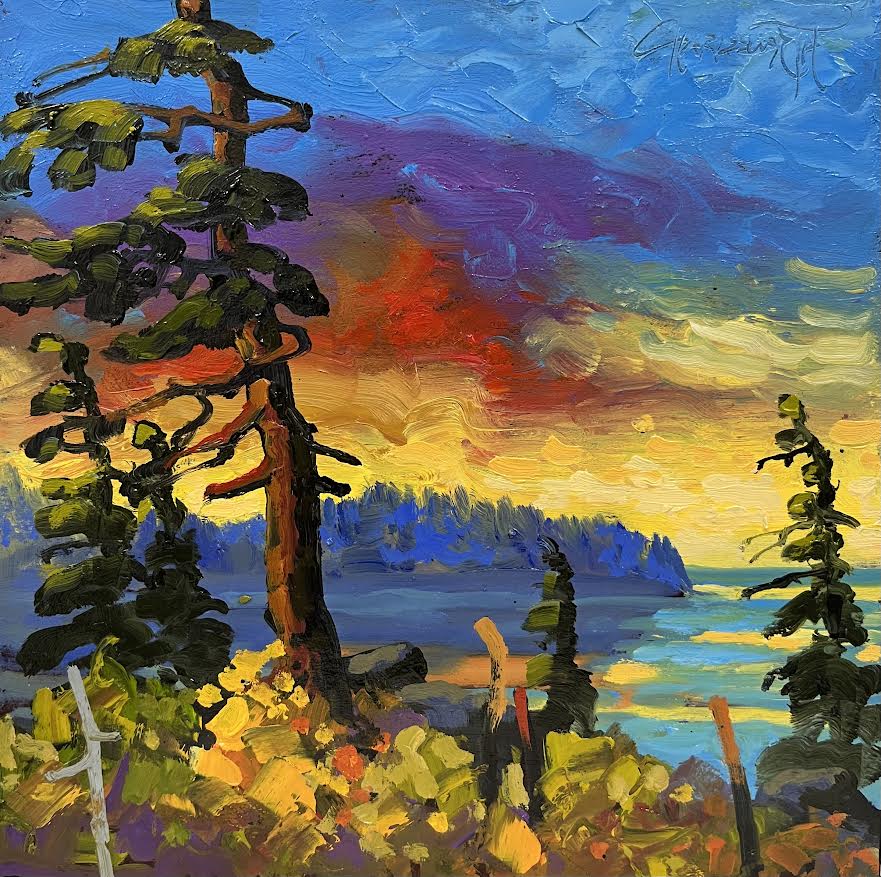 Rod Charlesworth artwork 'Red Sky, B.C. Coast' at White Rock Gallery