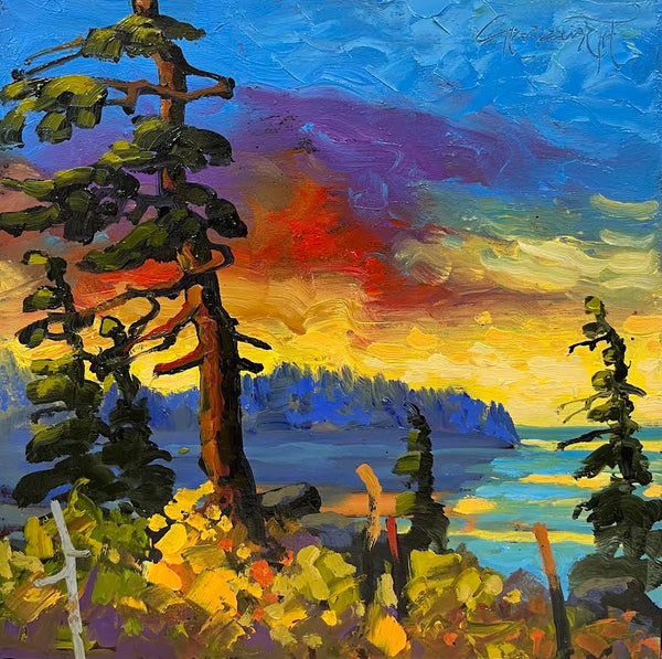 Rod Charlesworth artwork 'Red Sky, B.C. Coast' at White Rock Gallery